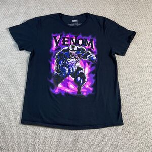 Marvel Venom Graphic T-Shirt Men’s Size L Black Purple Flame Comic Tee